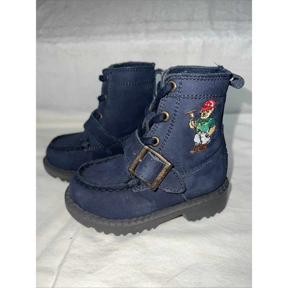 Polo Ralph Lauren Toddler Boys Ranger High ll Bear Boots Navy New Authentic Sz 4
